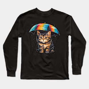 American Shorthair Rainy Day With Umbrella Long Sleeve T-Shirt